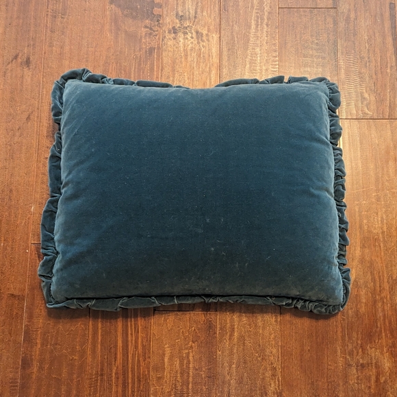 Antique Blue Handcrafted Brocade Tufted Ruffles Velvet Silk Tapestry Pillow 25"L - Picture 2 of 2